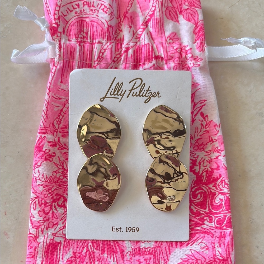 NWT Lilly Pulitzer Gold Earrings w/gift bag - Picture 1 of 3